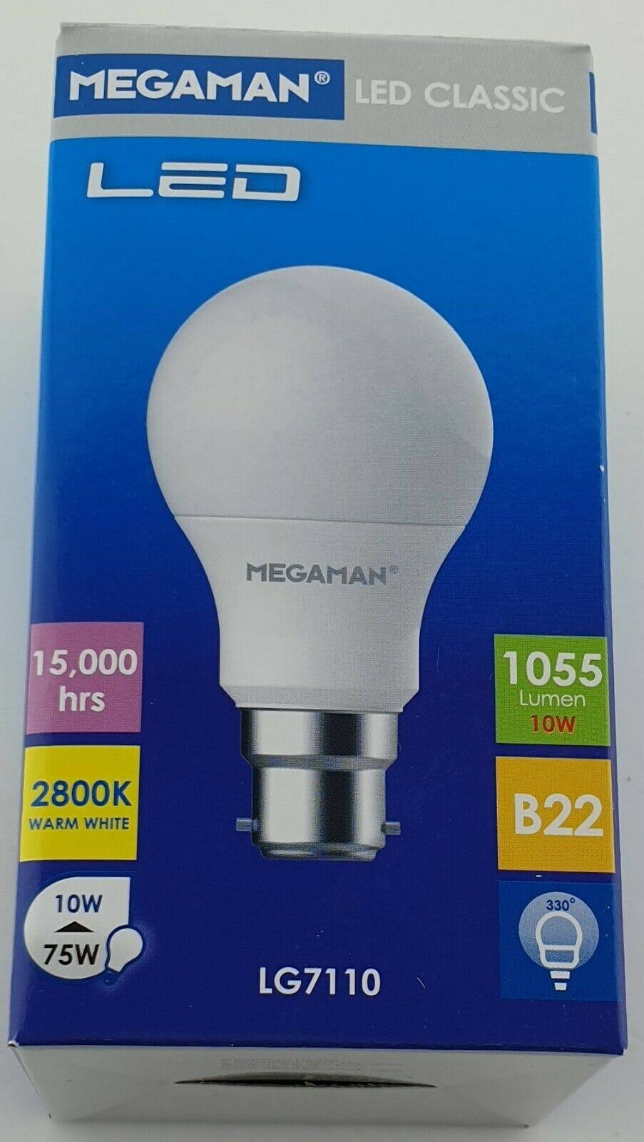 Megaman LED GLS 10W BC B22 Warm White 2800K 1055 Lumen =75w 142534