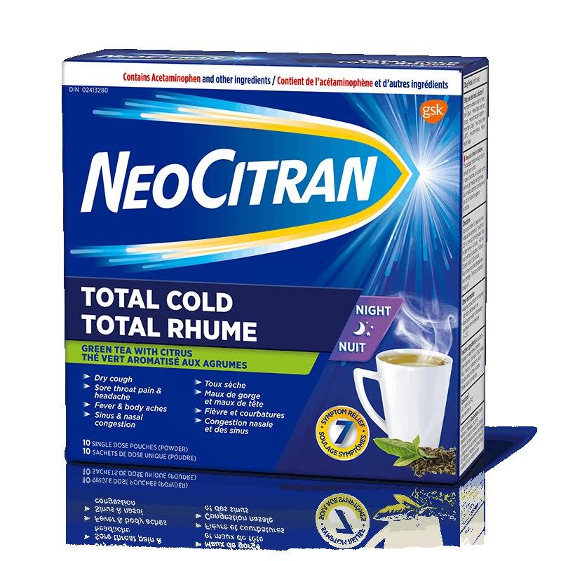 Neocitran Total Cold Nighttime Green Tea - 10 Single Dose Pouches