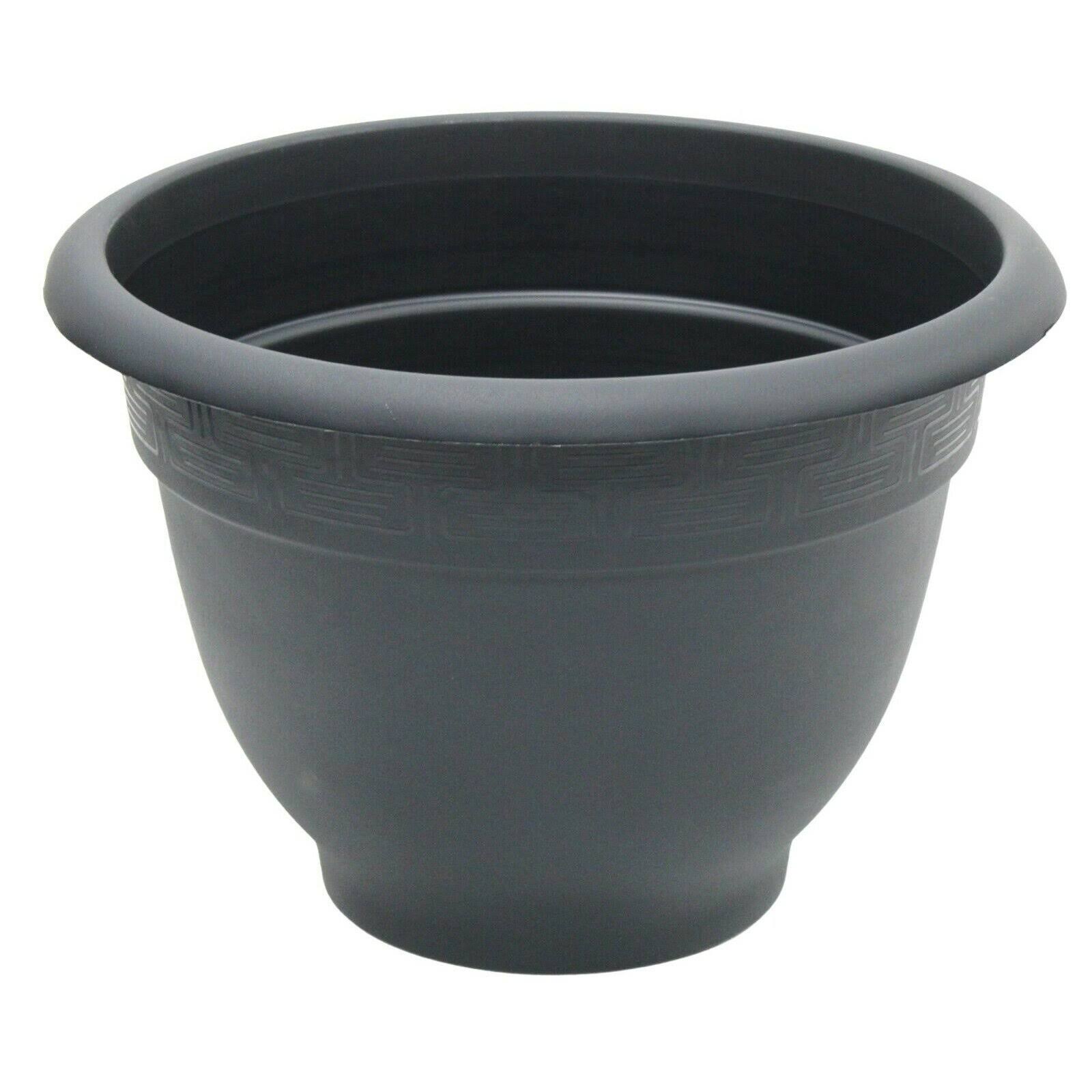 Wham Large 44cm Round Black Barrel Planter Plastic Plant Pot with Design Round Rim
