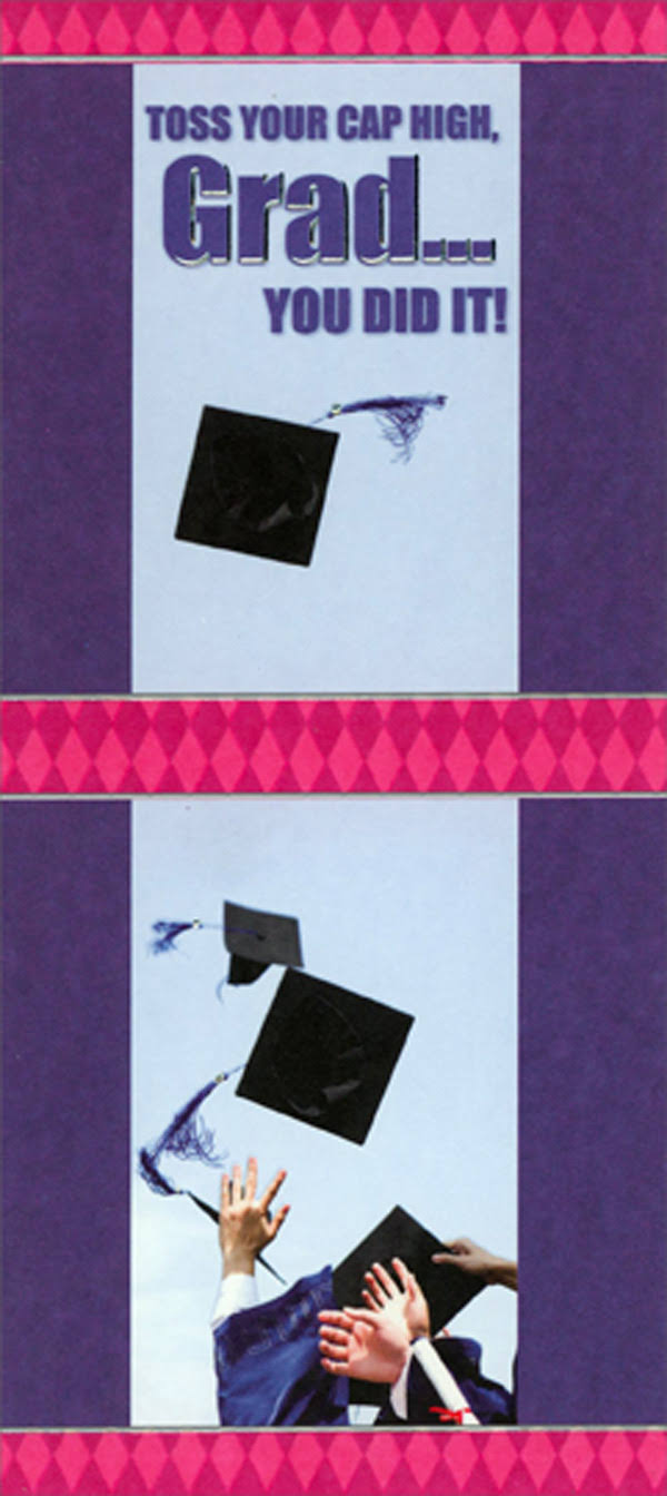 Designer Greetings Toss Your Cap High : Pink and Purple Money Holder / Gift Card Holder Graduation Congratulations Card, Size: 3.4 x 7.5