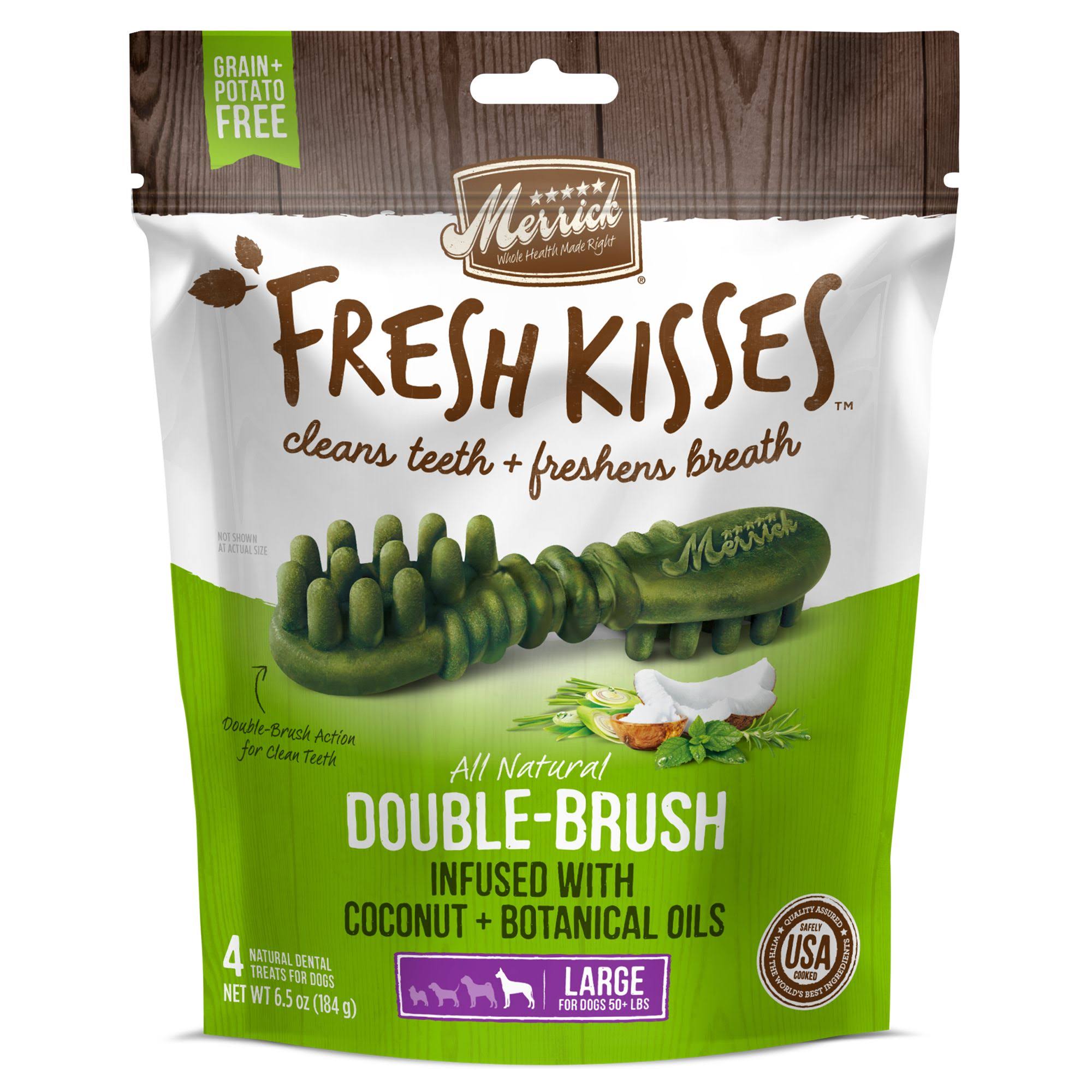 Merrick Fresh Kisses Double Brush Dental Dog Treats - Coconut & Botanical Oils - Large - 4 Count