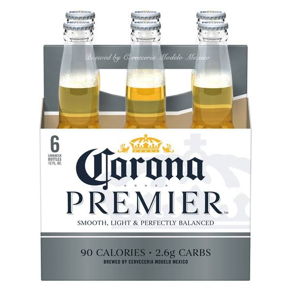 Corona Premier Beer, Light - 6 pack, 12 fl oz bottles