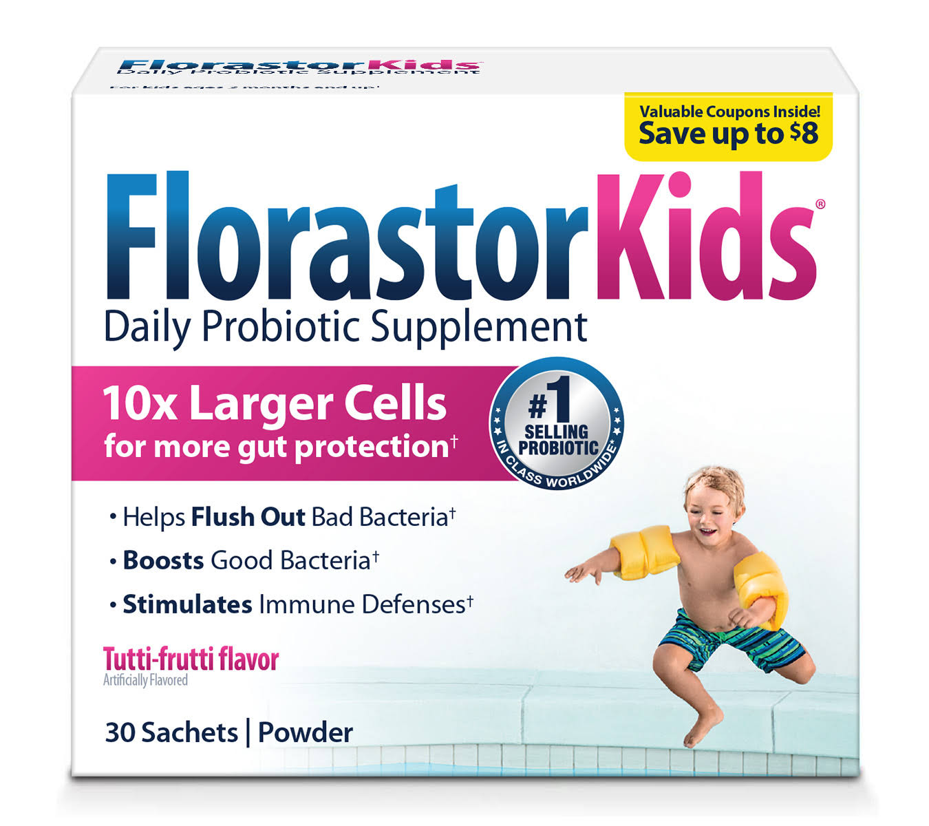 Florastorkids Daily Probiotic Supplement, Tutti-Frutti Flavor, Powder - 30 sachets