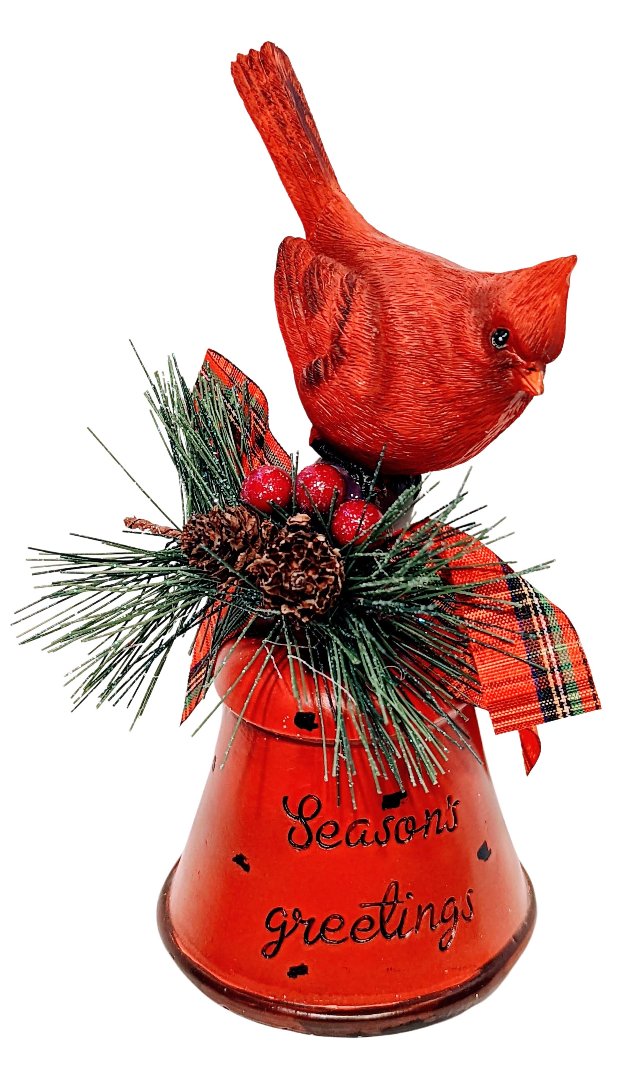 Christmas Bell with Red Cardinal - Red Bell, Green Bell or White Bell Color: Red Christmas Bell