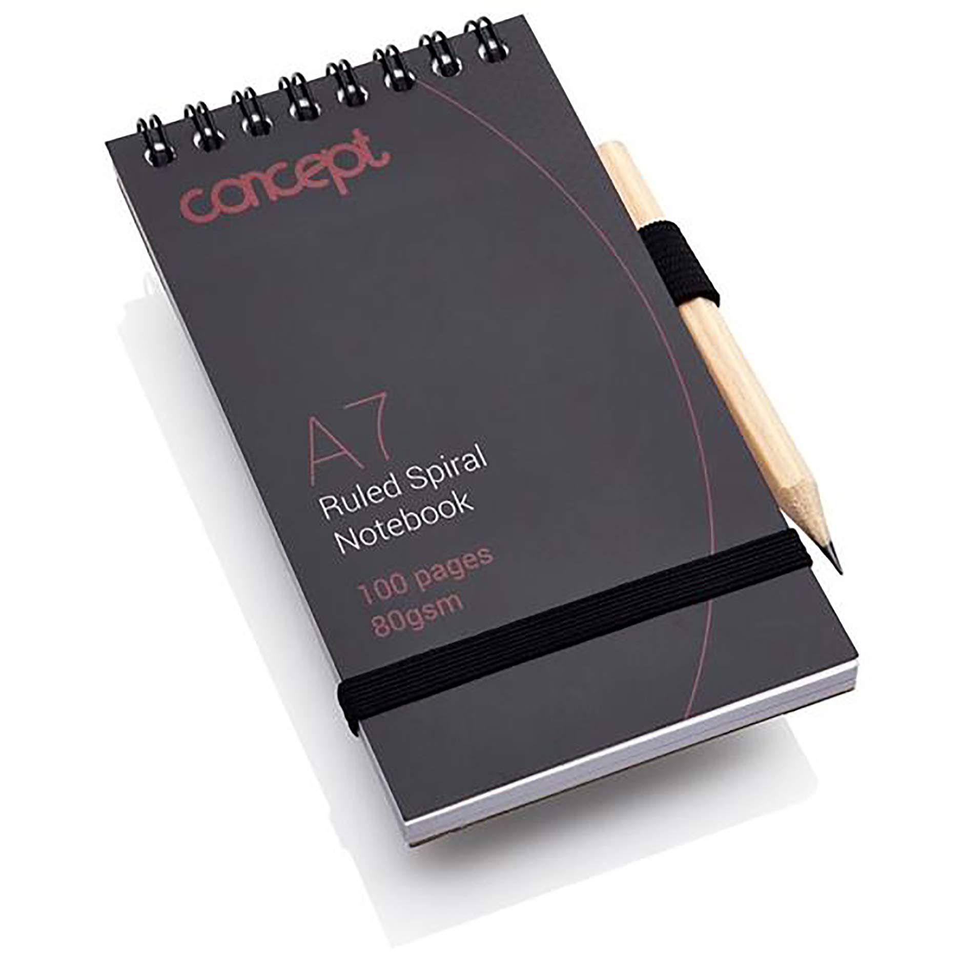 Premier Stationery Concept A7 100 Pages Spiral Pocket Notebook with Pencil