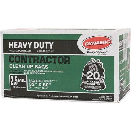 Dynamic 00038 42 Gal 2.5Mil Black Heavy Duty Contractor Trash Bag 20ct