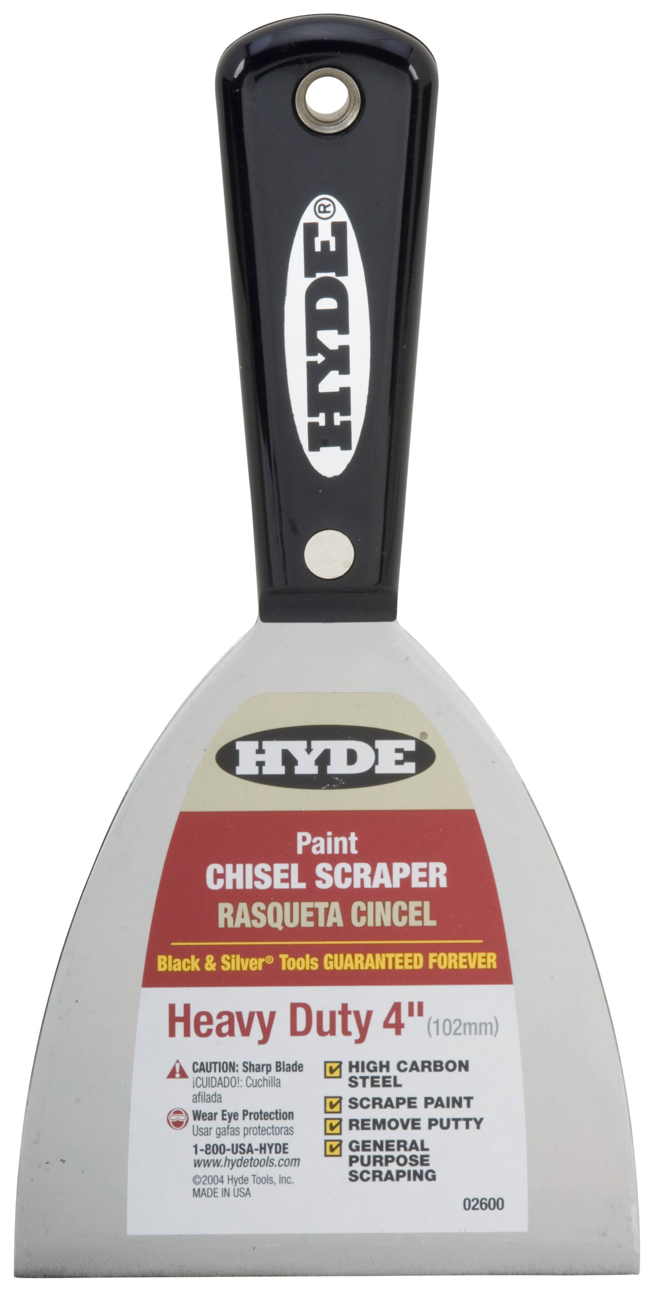 Hyde Tools Xtra Heavy Duty Stiff Chisel Scraper - Black and Silver, 4"