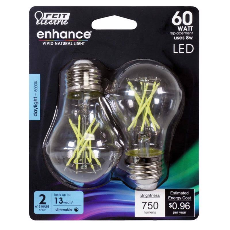 Feit Electric Enhance Light Bulbs, LED, Daylight, 8 Watts - 2 light bulbs