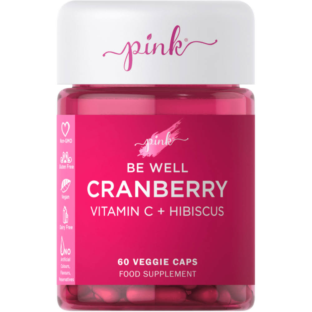 Be Well Cranberry 15000mg + Vitamin C | 60 Vegan Capsules | by Pink