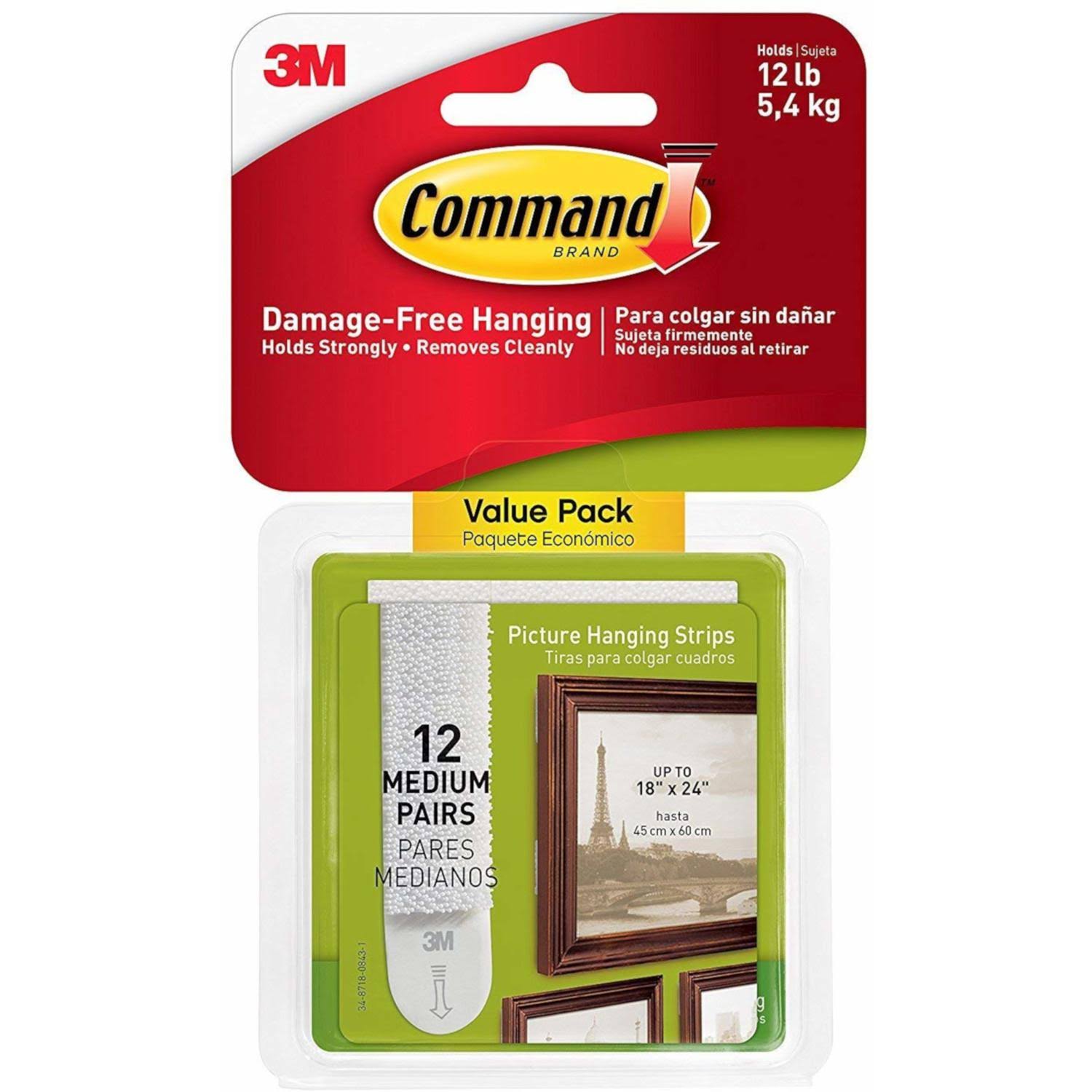 3M Command Medium Sets Picture Hanging Strips - 12 Pack