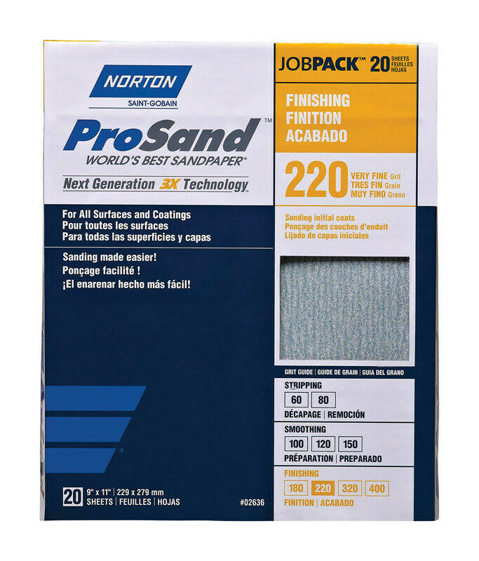 Norton ProSand 11 in. L X 9 in. W 220 Grit Aluminum Oxide Sandpaper 20 pk