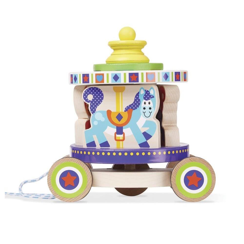 Melissa & Doug First Play Wooden Spinning Carousel Pull Toy - With Removable Play Pieces