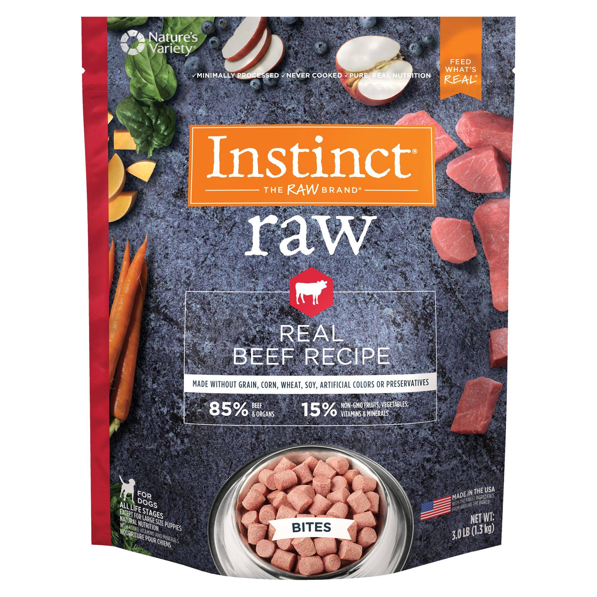 Instinct Frozen Raw Bites Grain-Free Real Beef Recipe Dog Food, 3 lbs.