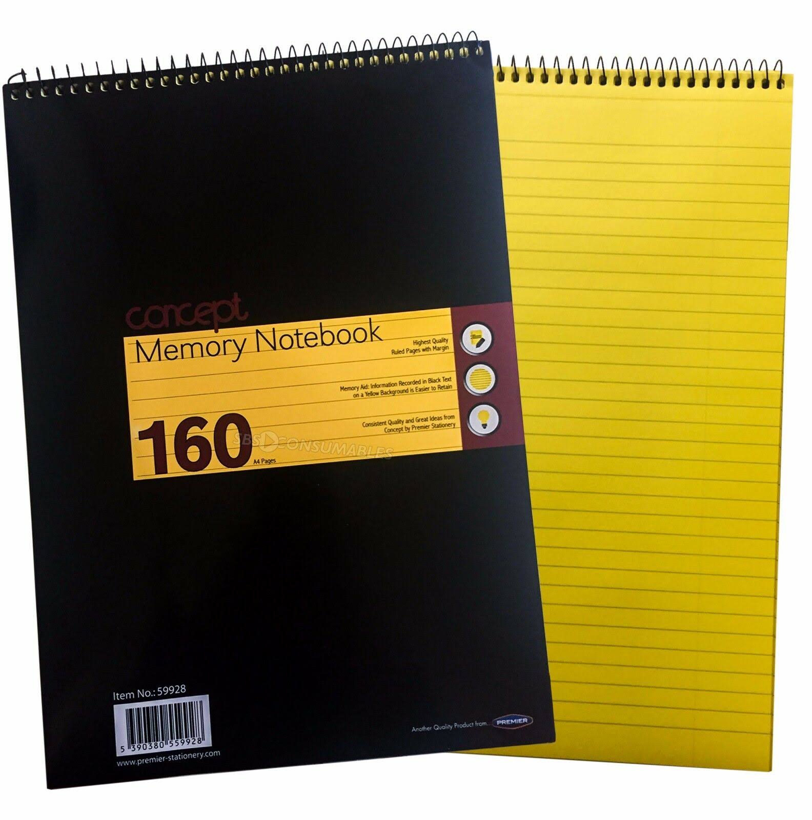 Concept A4 160Pg Spiral Memory Notebook - Canary