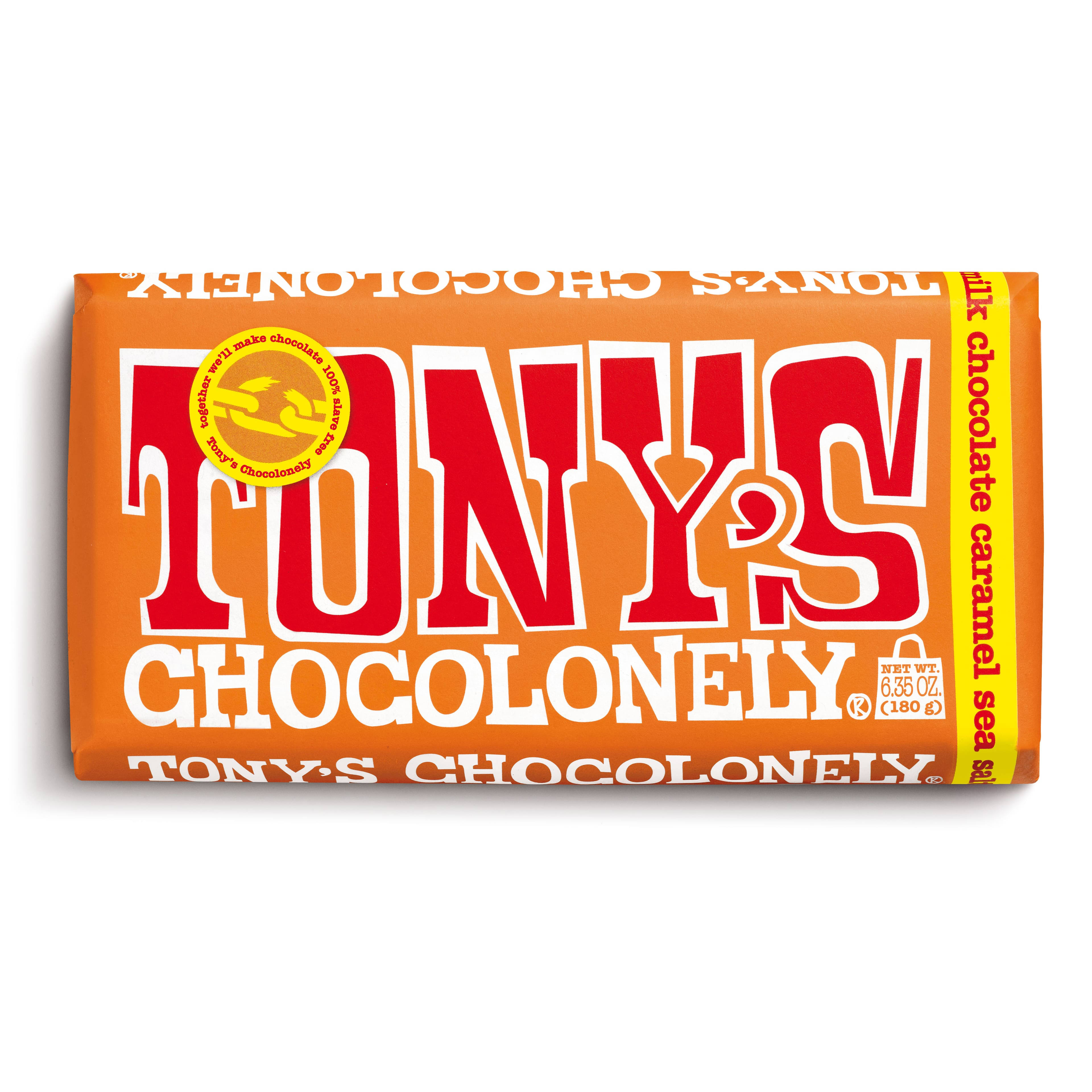 Tony's Chocolonely 32 Milk Chocolate Bar Caramel Sea Salt 6.35 oz.