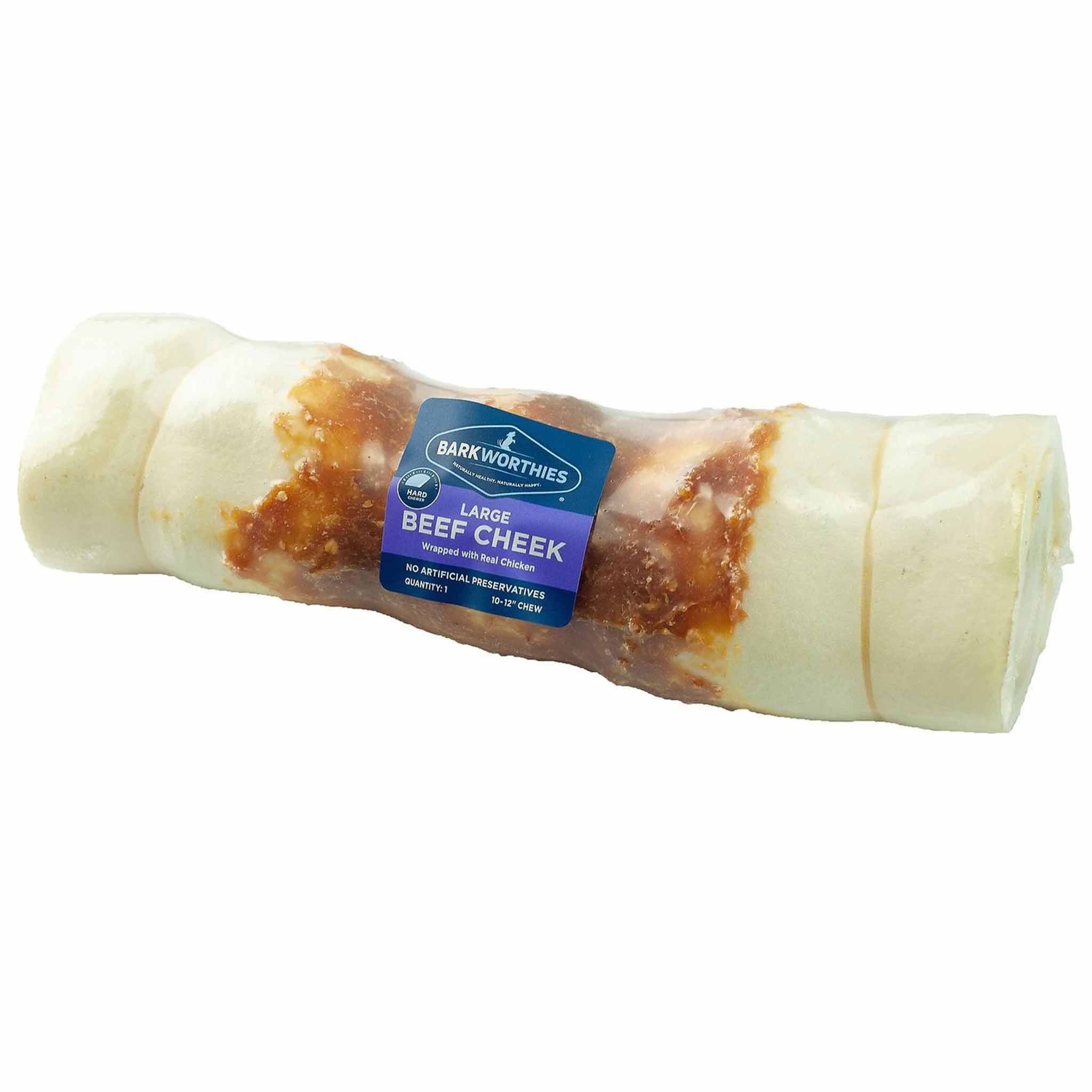 Barkworthies Beef Cheek Wrapped with Chicken Dog Treat, Large