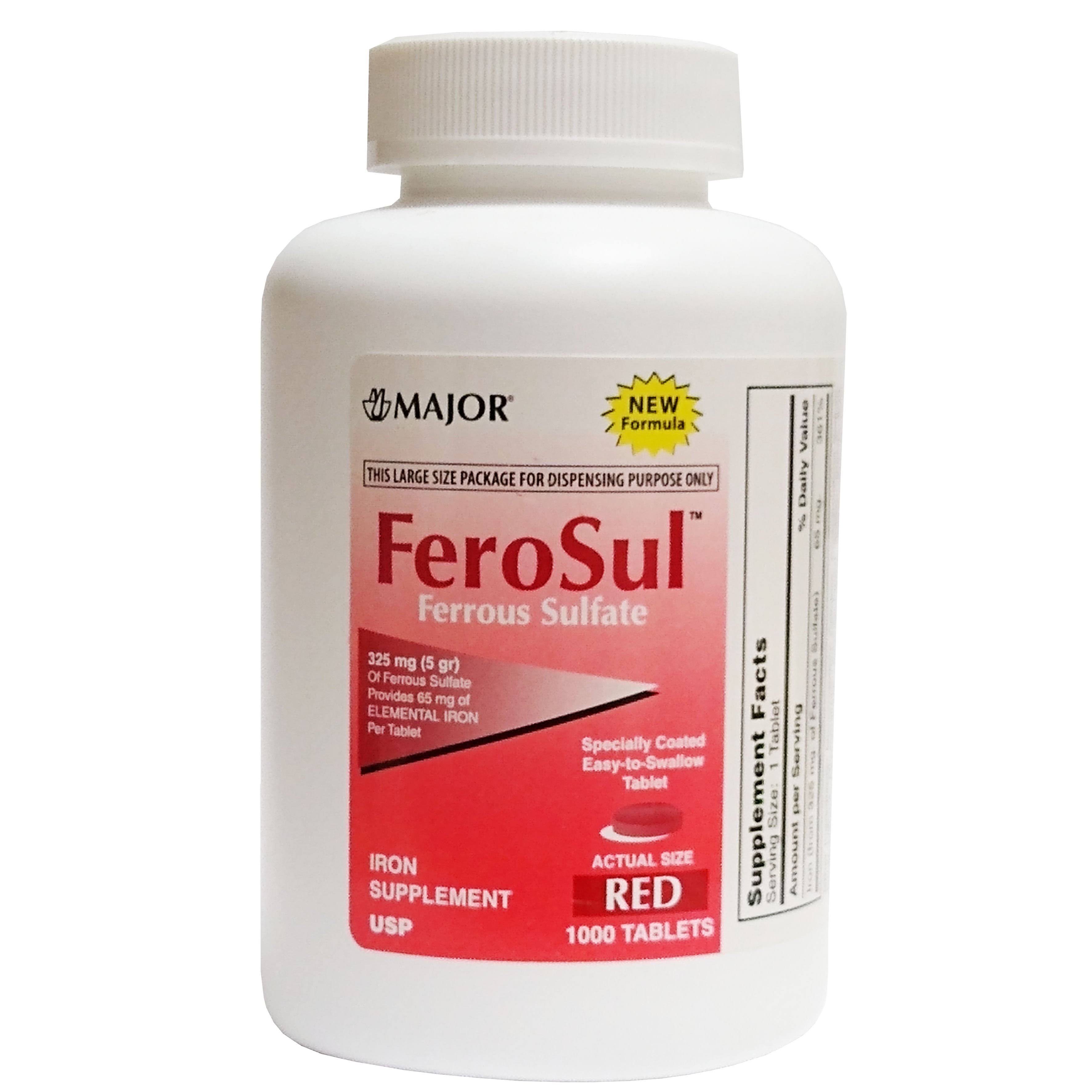 Major Ferosul Iron Supplement - 5gr, Red Tabs, 325m, 1000ct