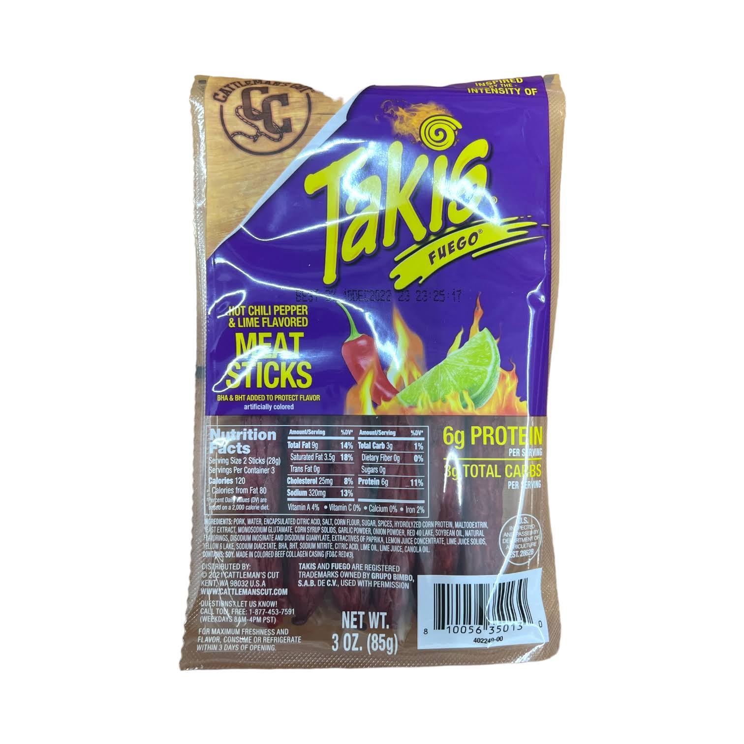 Takis Fuego Meat Sticks 85g (Cattleman's Cut Takis Fuego Meat Sticks)