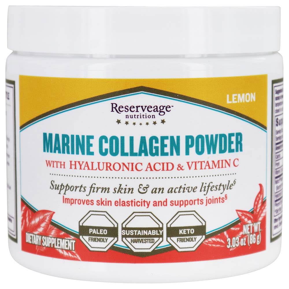 Reserveage Nutrition Freshwater Collagen Powder - With Hyaluronic Acid and Vitamin C, Lemon, 3.03oz