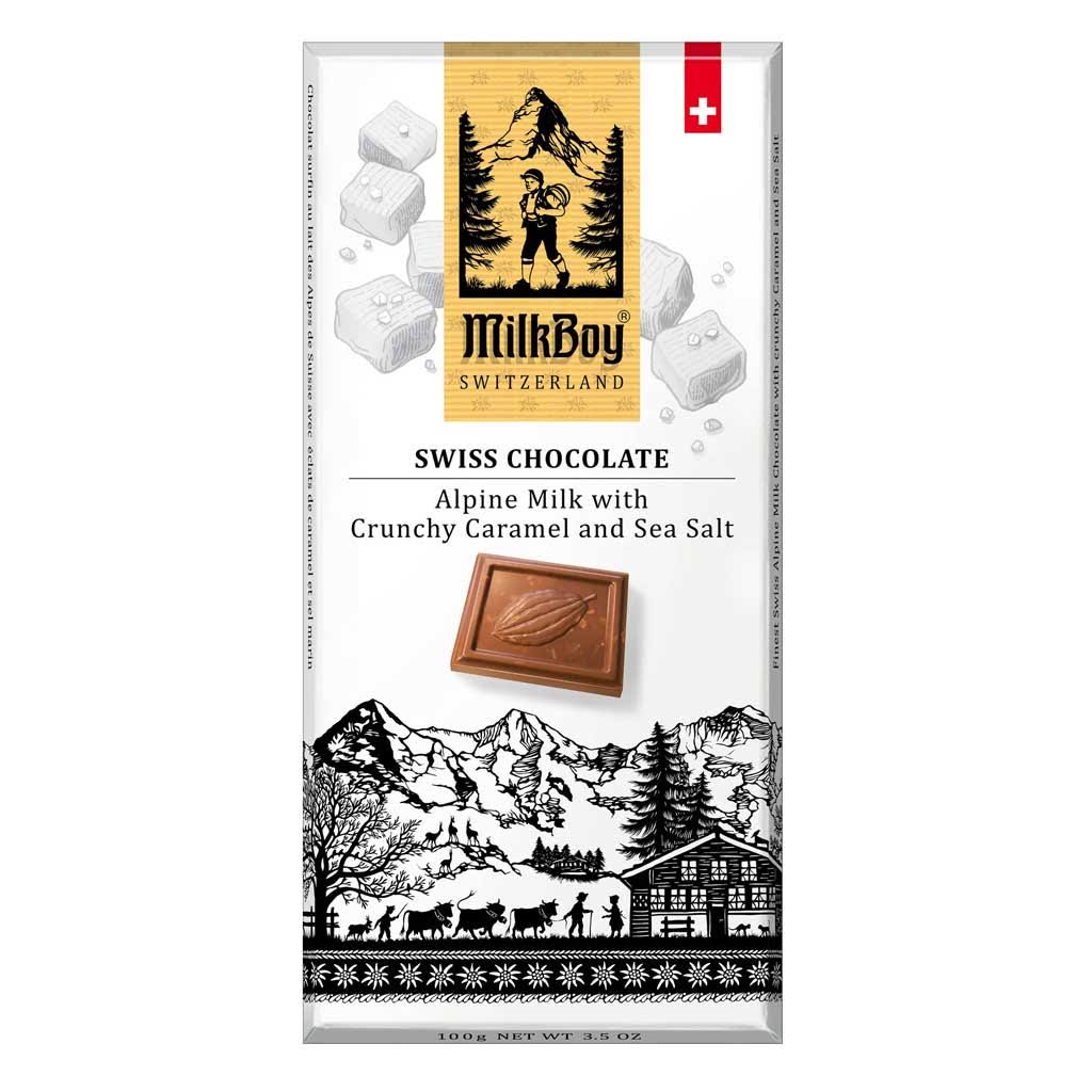 MILKBOY Alpine Milk Chocolate Crunchy Caramel and Sea Salt Bar, 3.5 OZ