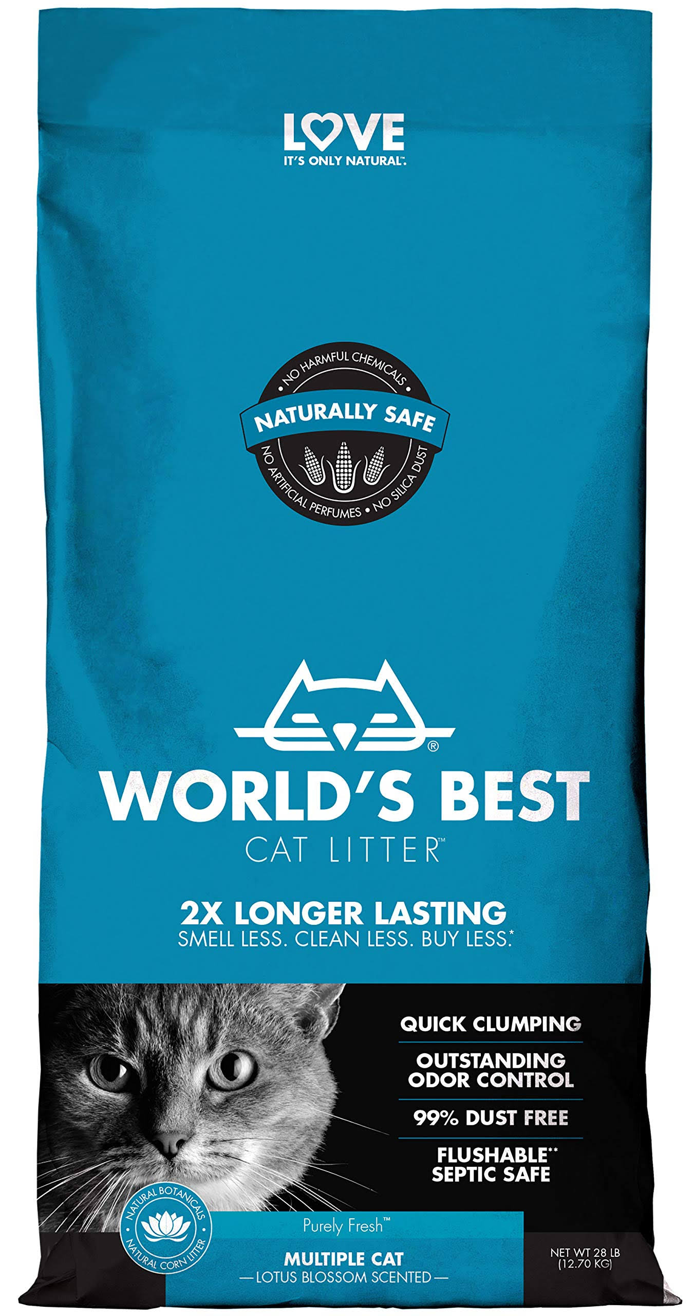 WORLD'S BEST CAT LITTER Multiple Cat Lotus Blossom Scented, 28-Pounds