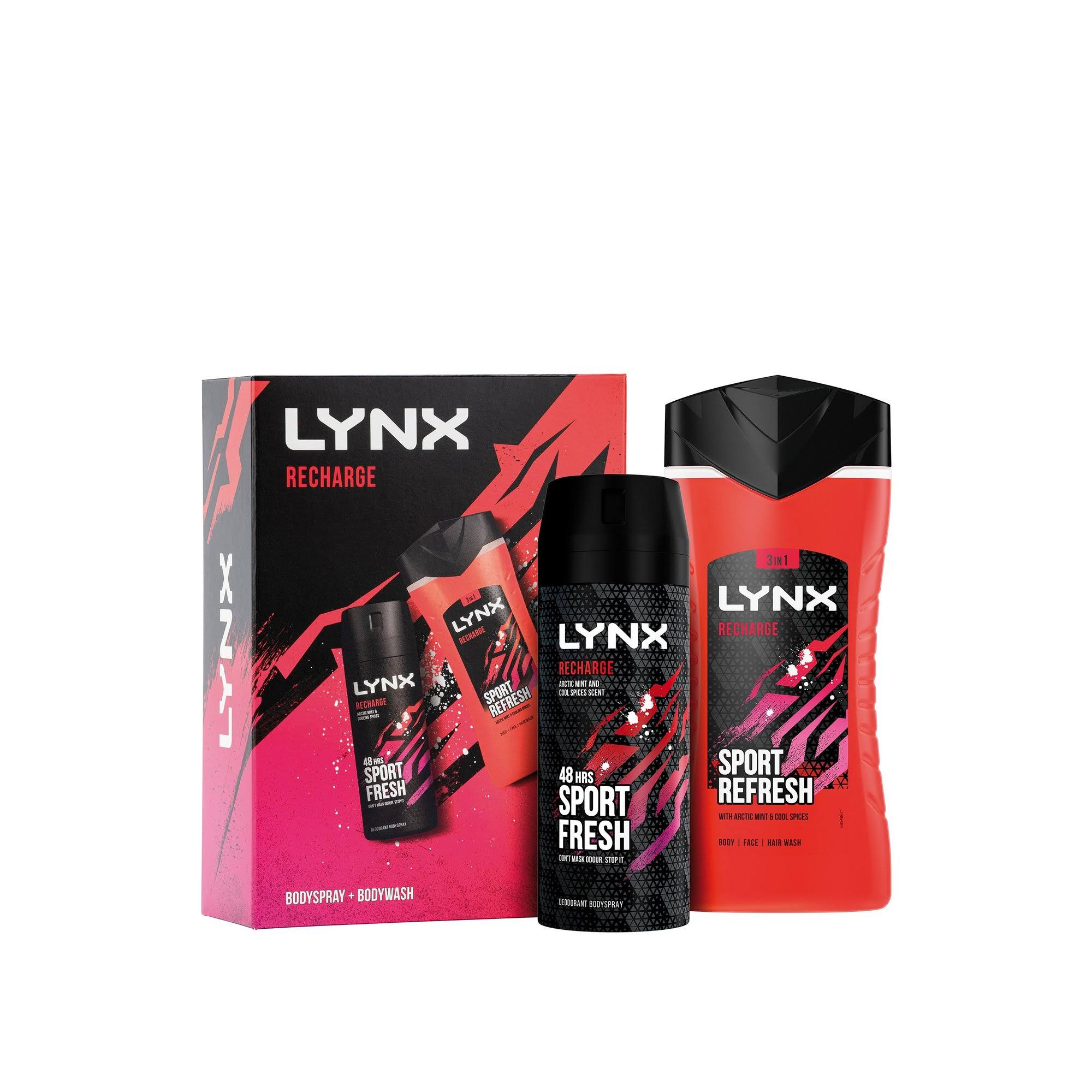 Lynx Recharge Duo Gift Set for Him, Body Spray 150ml & Body Wash 225ml