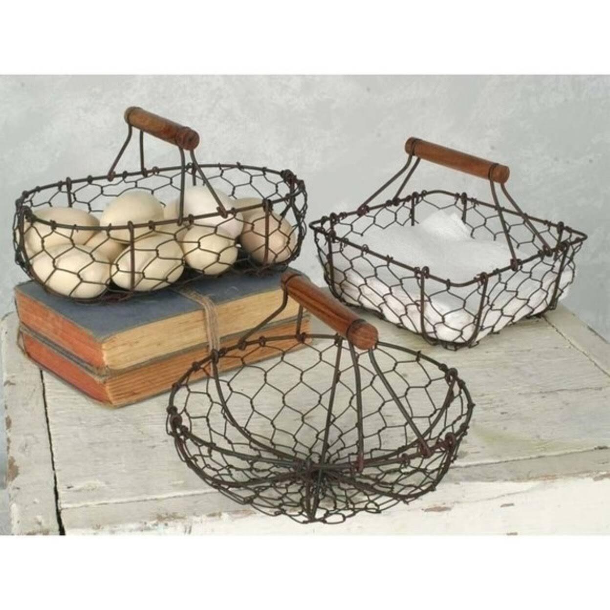Set of Three Chicken Wire Baskets