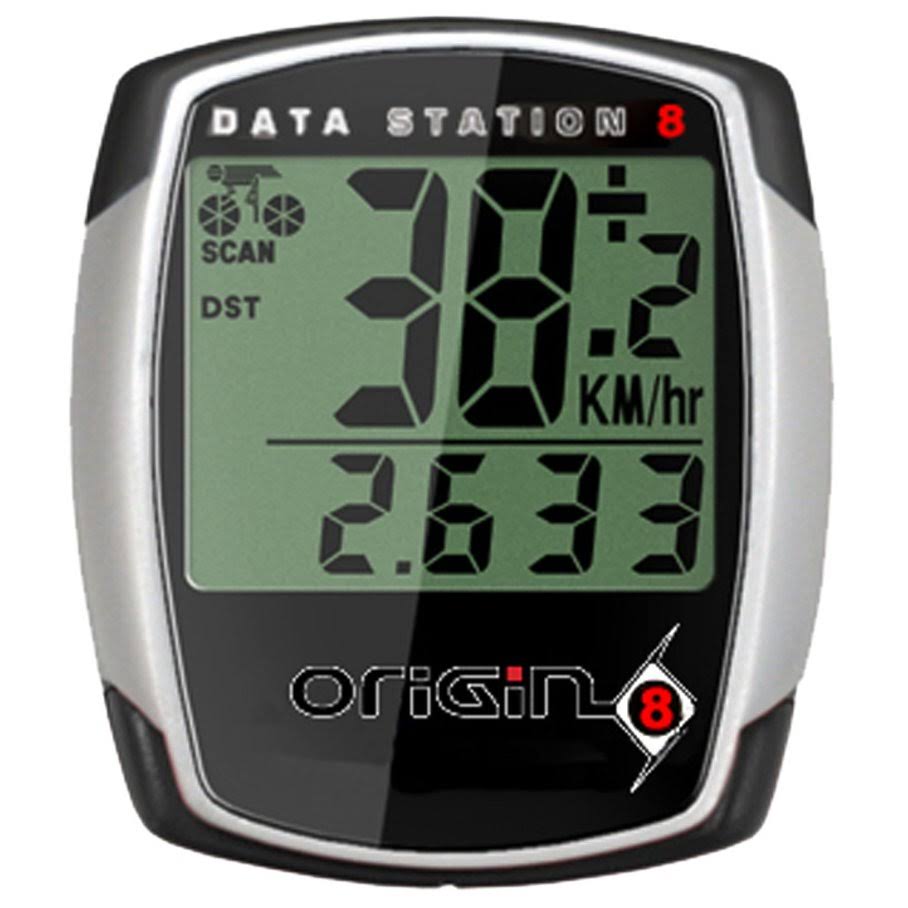 Origin8 Data Station 8 Bike Wired Trip Computer Speedometer - Silver and Black