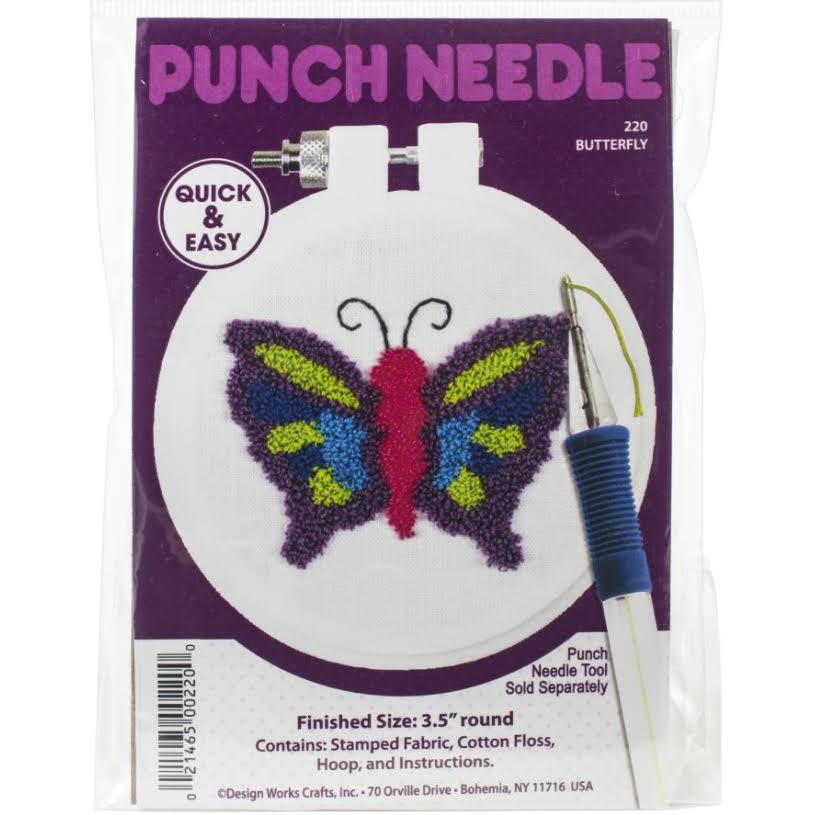 Design Works Punch Needle Kit 9cm Round Butterfly