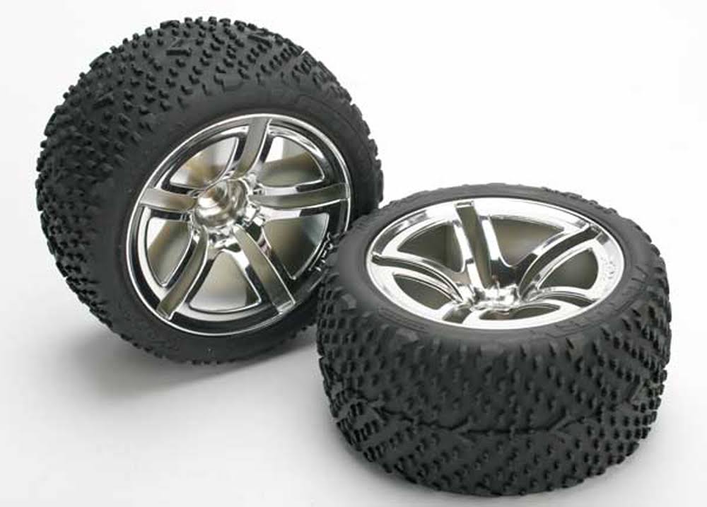 Traxxas Victory Tires Pre Glued on Chrome Split Spoke Wheels