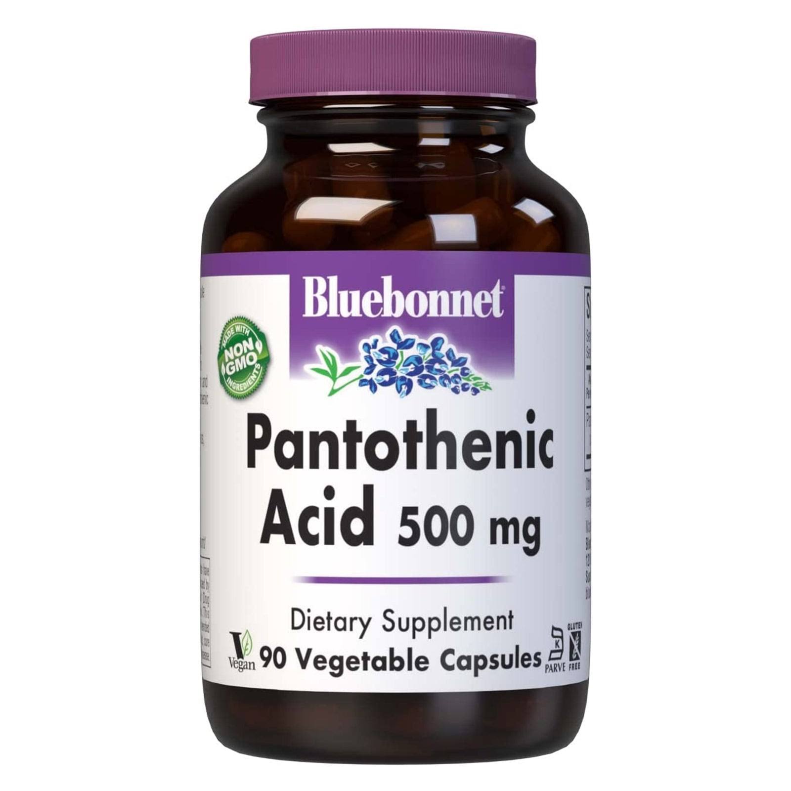 Bluebonnet Pantothenic Acid 500 MG Vegetable Capsules, 90 Count