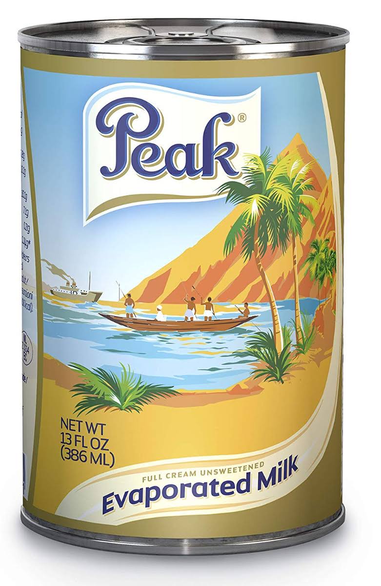 Peak Evaporated Milk Liquid – Full Cream Unsweetened Evaporated Milk - 13 fl. oz (386 mL) - Pack of 2