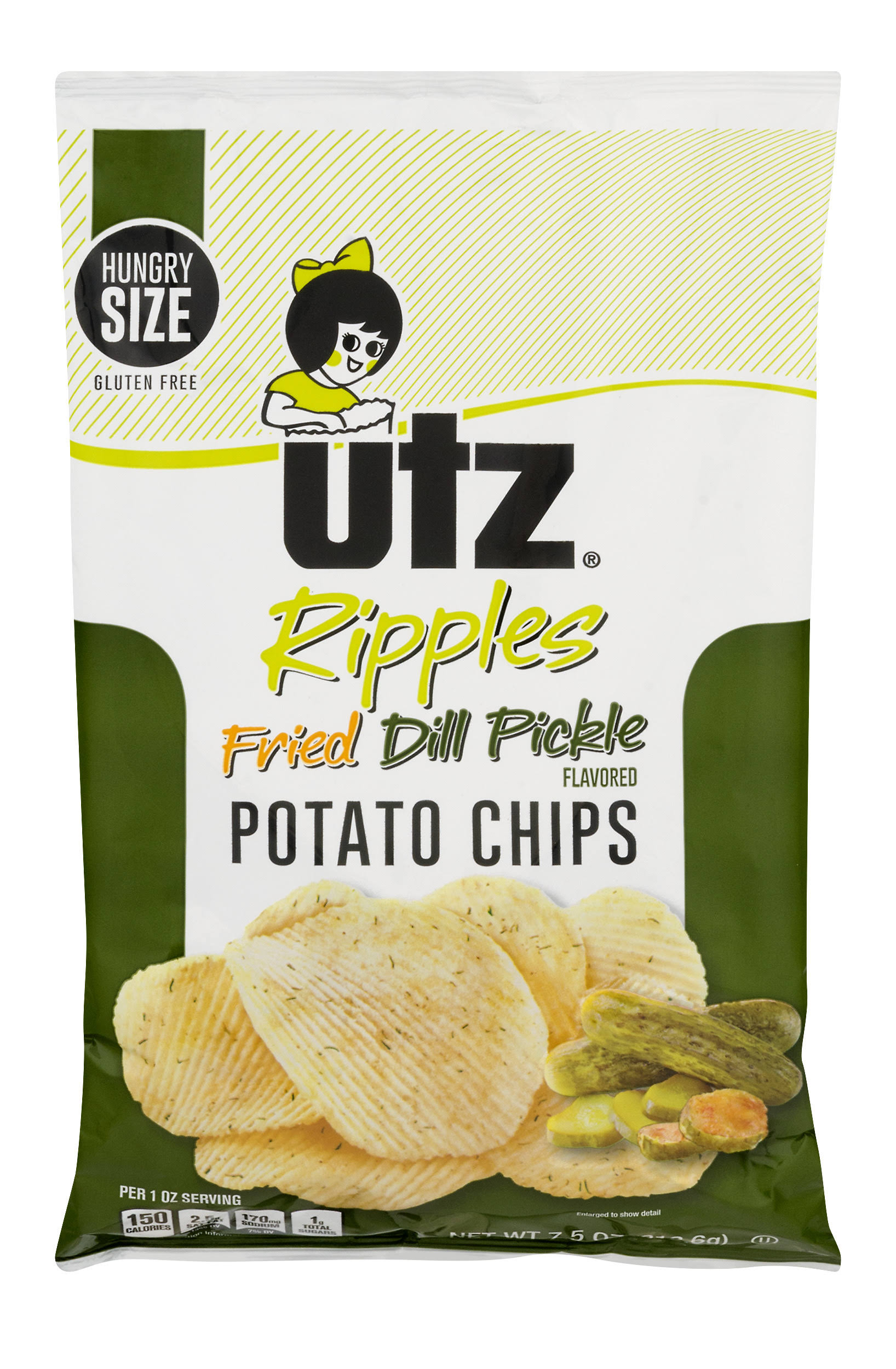 Utz Potato Chips, Fried Dill Pickle Flavored, Ripples, Hungry Size - 7.5 oz