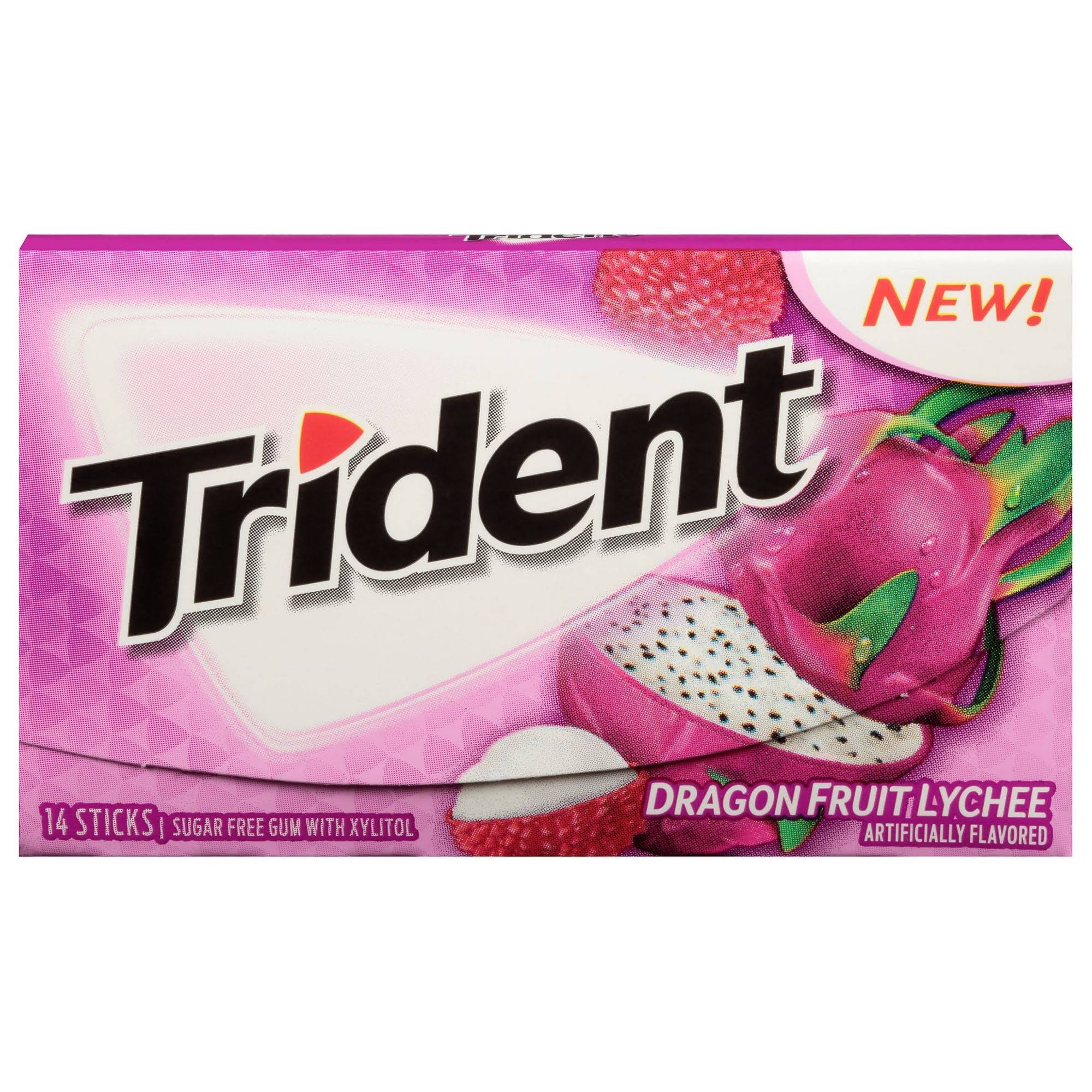 Trident Gum, Sugar Free, Dragon Fruit Lychee - 14 sticks