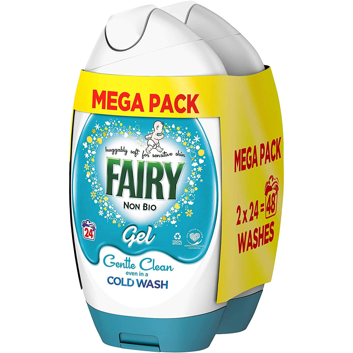 Fairy for Sensitive Skin Formula Non Bio Washing Gel, 48 Washes, Pack of 2