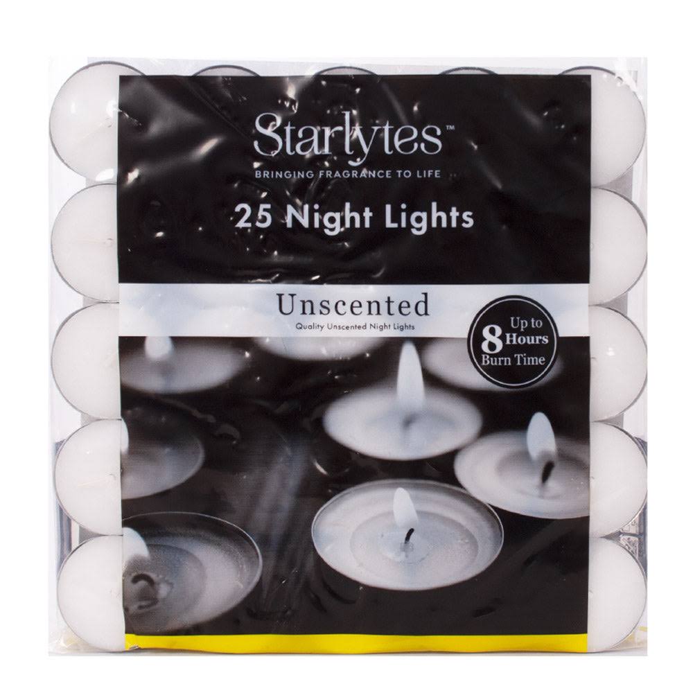 Starlytes 25 White Unscented Night Lights Wax 8 Hours Burn Time Candles