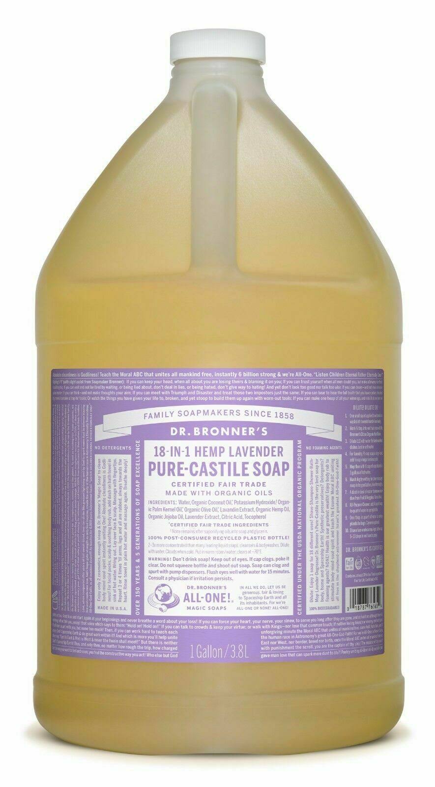 Dr. Bronner’s Pure-Castile Liquid Soap - Lavender, 1 Gallon