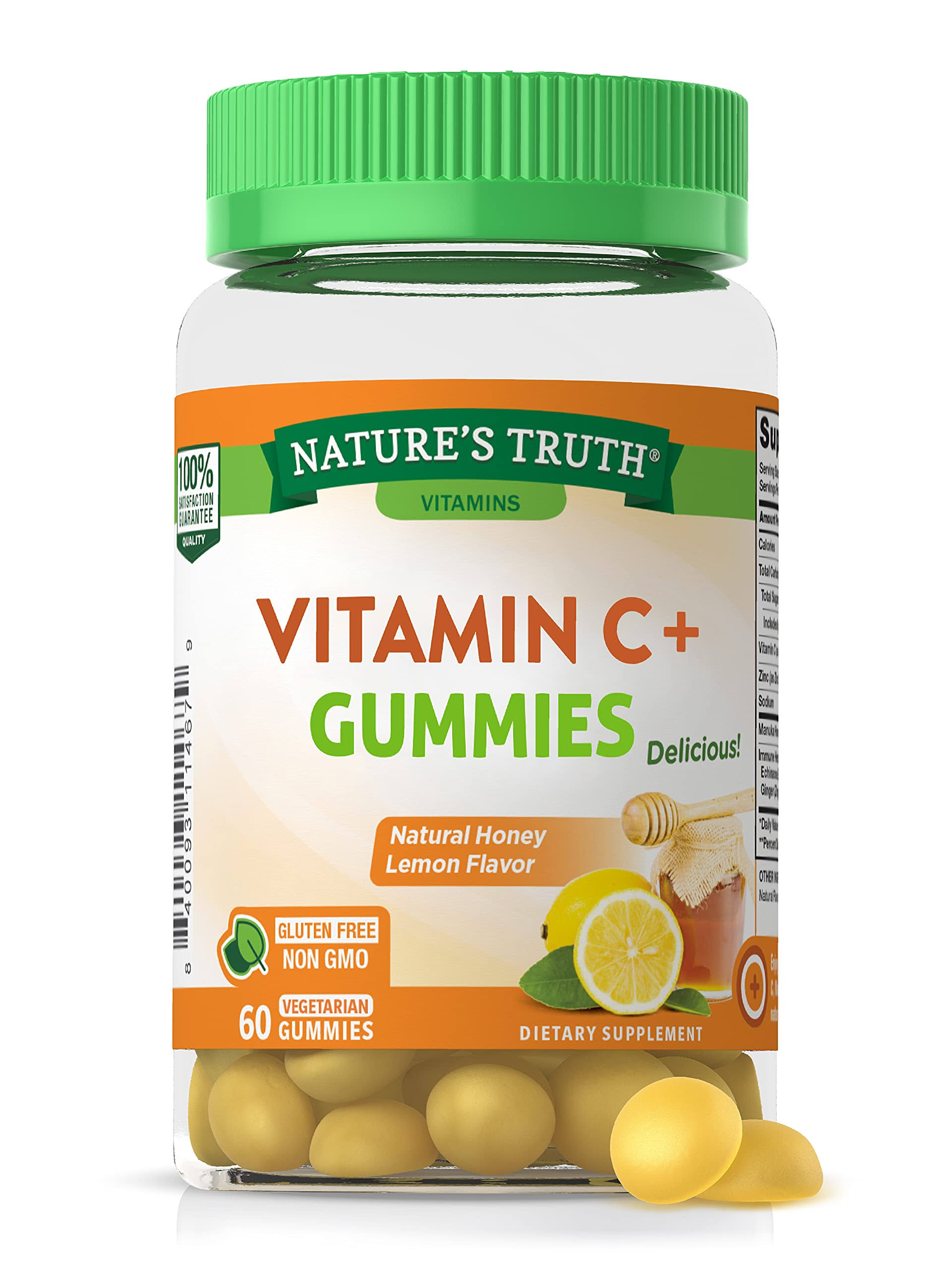 Natures Truth Vitamin C, Immune Support + Manuka Honey, Zinc, Gummies, Natural Honey Lemon - 60 gummies