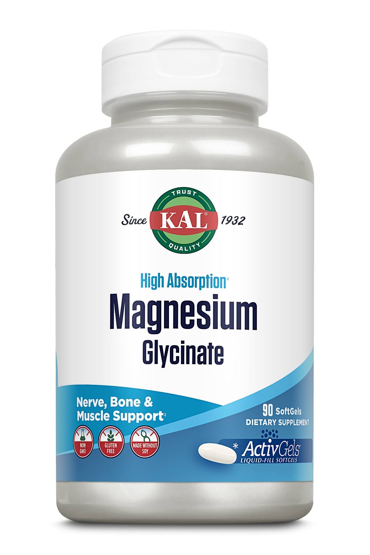 Kal - High Absorption Magnesium Glycinate ActiveGel - 90 Softgels