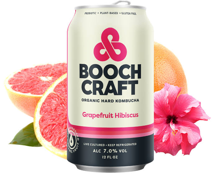 Boochcraft Hard Kombucha, Organic, Grapefruit Hibiscus - 6 pack, 12 fl oz cans