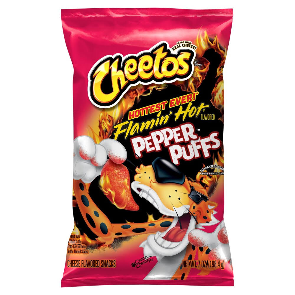 Cheetos Flamin' Hot Cheese Flavored Snacks, Pepper Puffs Flavored - 7 oz