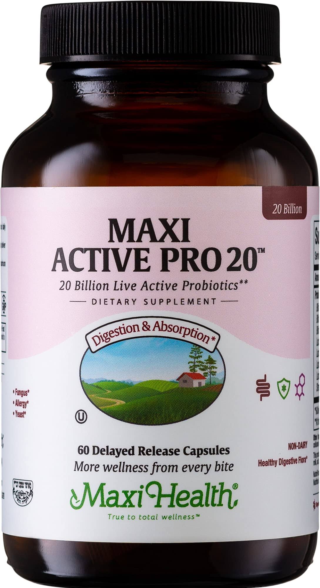 Maxi Health Active Pro-20 Intestinal Protection Probiotics Supplement Capsules - x60