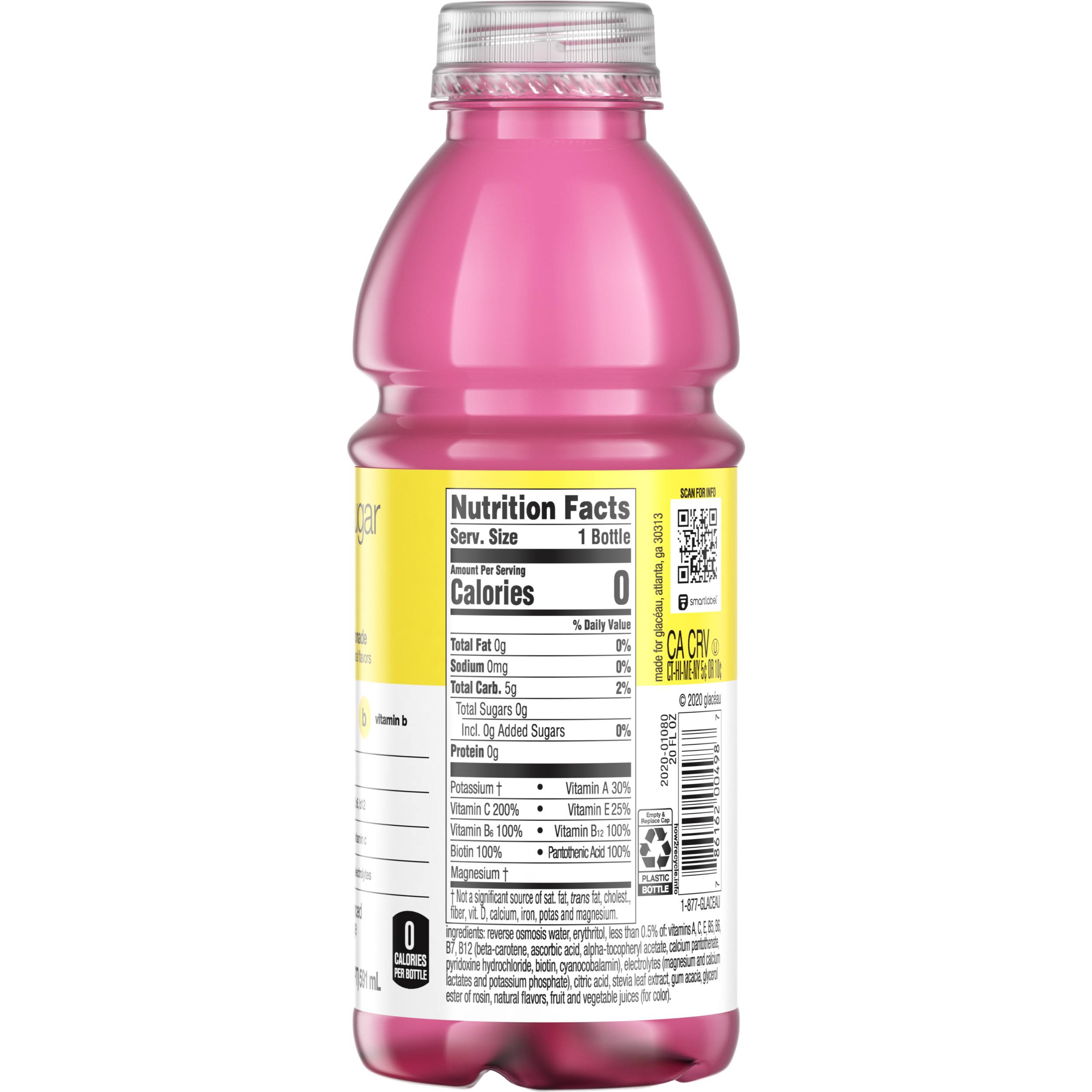 Vitaminwater Water Beverage, Zero Sugar, Nutrient Enhanced, Strawberry Lemonade, Shine - 20 fl oz