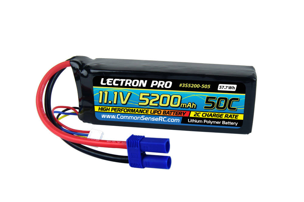 Lectron Pro 50C Lipo Battery - 11.1V, 5200mah, With Ec5 Connector