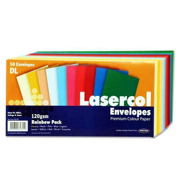 Lasercol 50 DL Envelopes - 120gsm - Rainbow