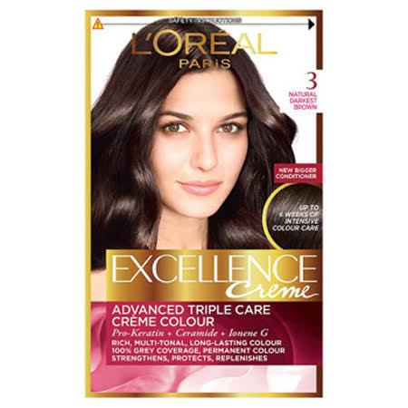 L'Oreal Excellence Permanent Hair Dye - 3 Natural Darkest Brown