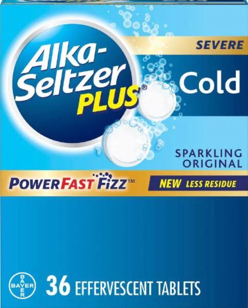 Alka-Seltzer Plus Severe Cold Sparkling Original PowerFast Fizz Effervescent Tablets, 36 ct