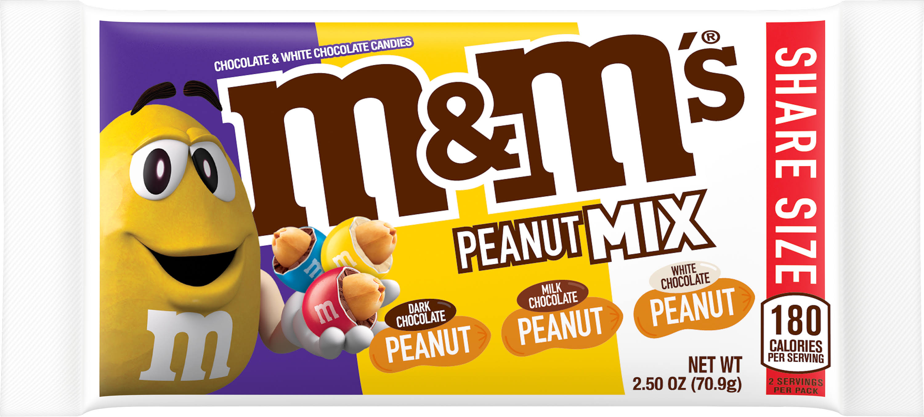 M&M's Chocolate & White Chocolate Candies, Peanut Mix, Share Size - 2.50 oz