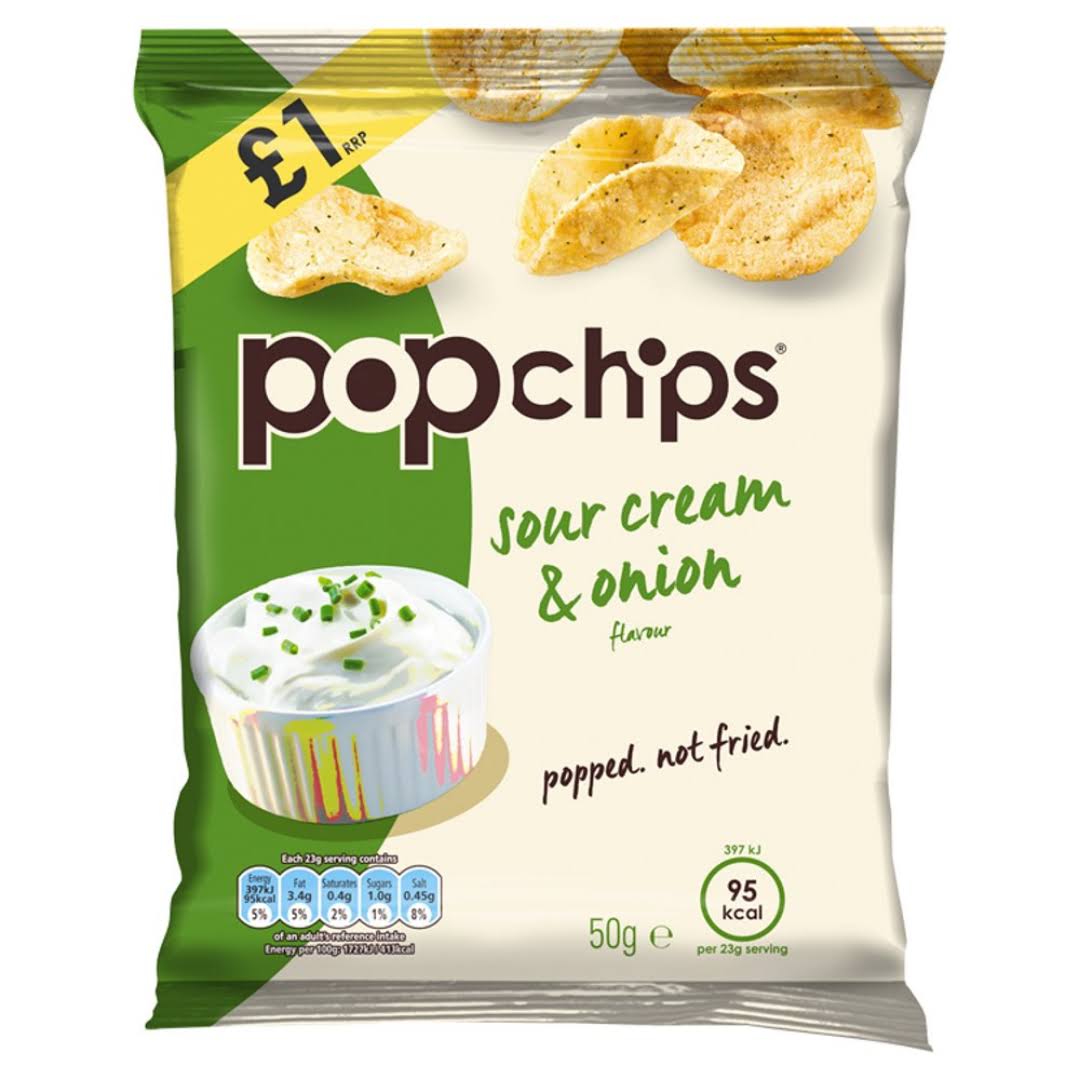 Popchips Sour Cream & Onion £1 PMP 50gm x 16