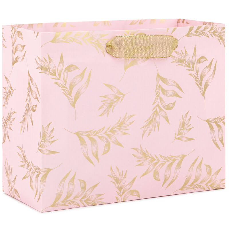 7.7" Gold Leaves on Pink Gift Bag